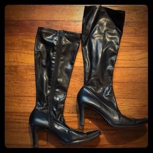 High heeled black boots